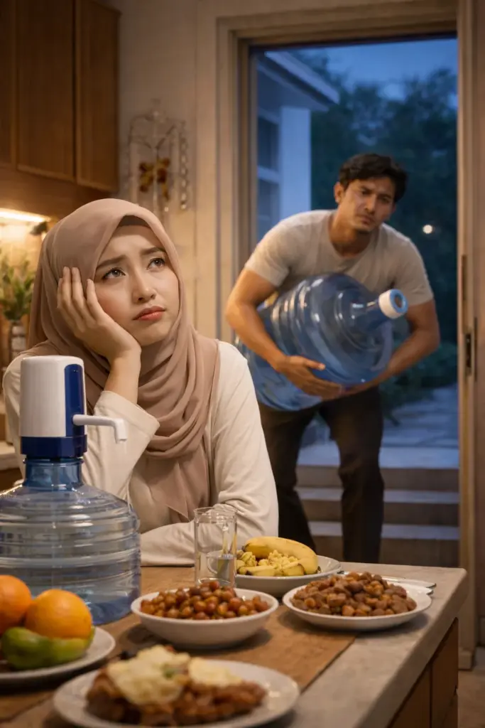 Ibu rumah tangga repot mengatur stok galon air minum saat bulan Ramadan