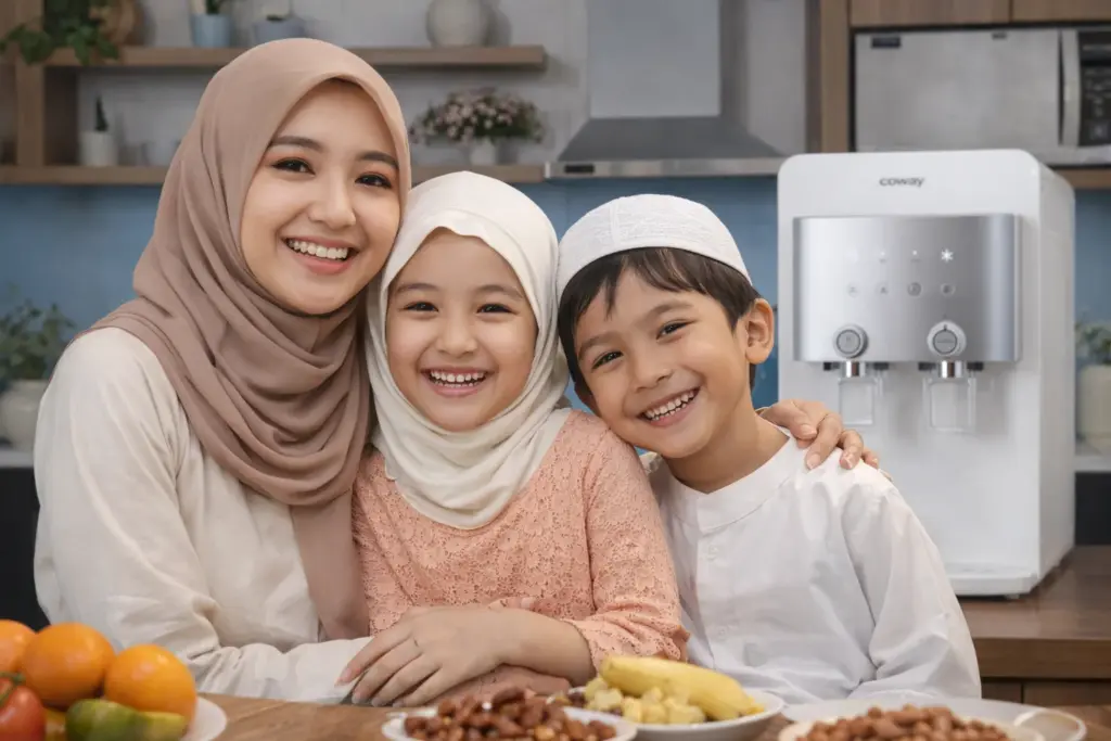 Keluarga bahagia menikmati Ramadan tanpa repot drama galon air minum